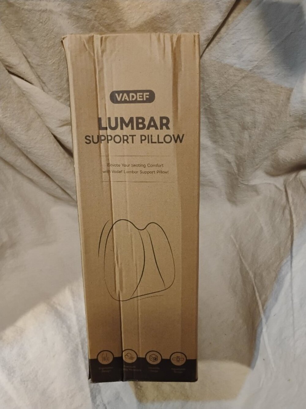 VADEF Lumbar Support Pillow – Memory Foam Back Cushion, Adjustable Straps, Black